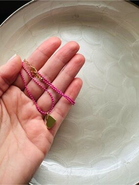 18k Gold Plated Heart Tag Pink Necklace
